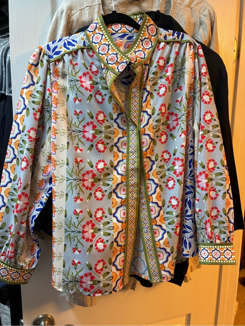 Amazon Multicolor Floral Button-Up Blouse with Trim